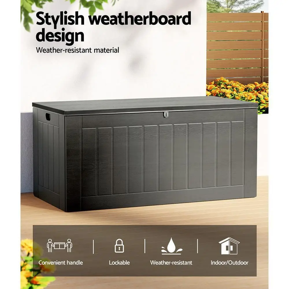 Outdoor Storage Box 830L Lockable Garden Bench Tool Shed Black Weather Resistant Patio Resin Storage Chest