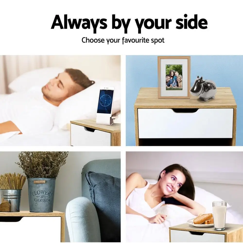 White Oak 1 Drawer Bedside Table with Open Shelf Modern Nightstand Storage Cabinet for Bedroom Living Room Small Space Furniture