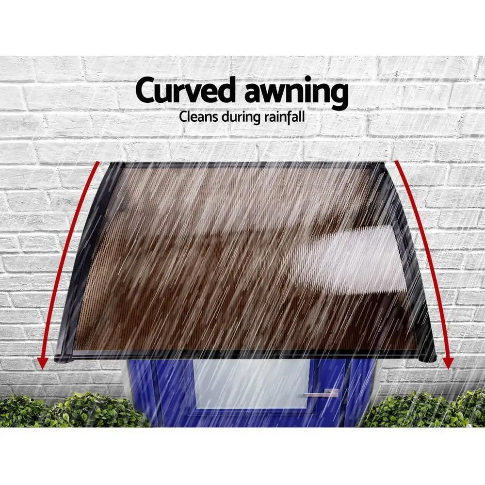 Window Door Awning 1x4m Brown Outdoor Rain Shelter Canopy Sun Shade Cover Polycarbonate Entrance Protection