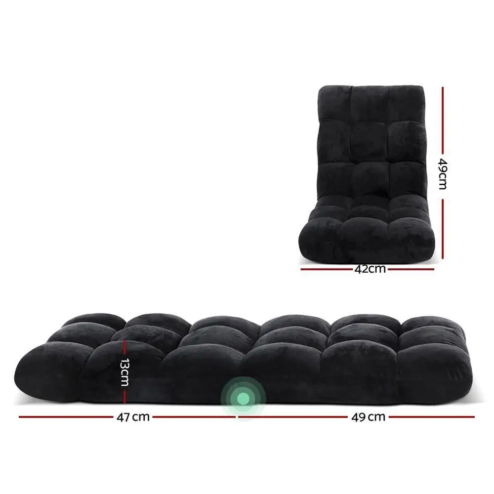 2X Lounge Sofa Bed Flannel Fabric Black Convertible Sleeper Sofa Upholstered Compact Modern Folding Guest Bed Living Room Furniture