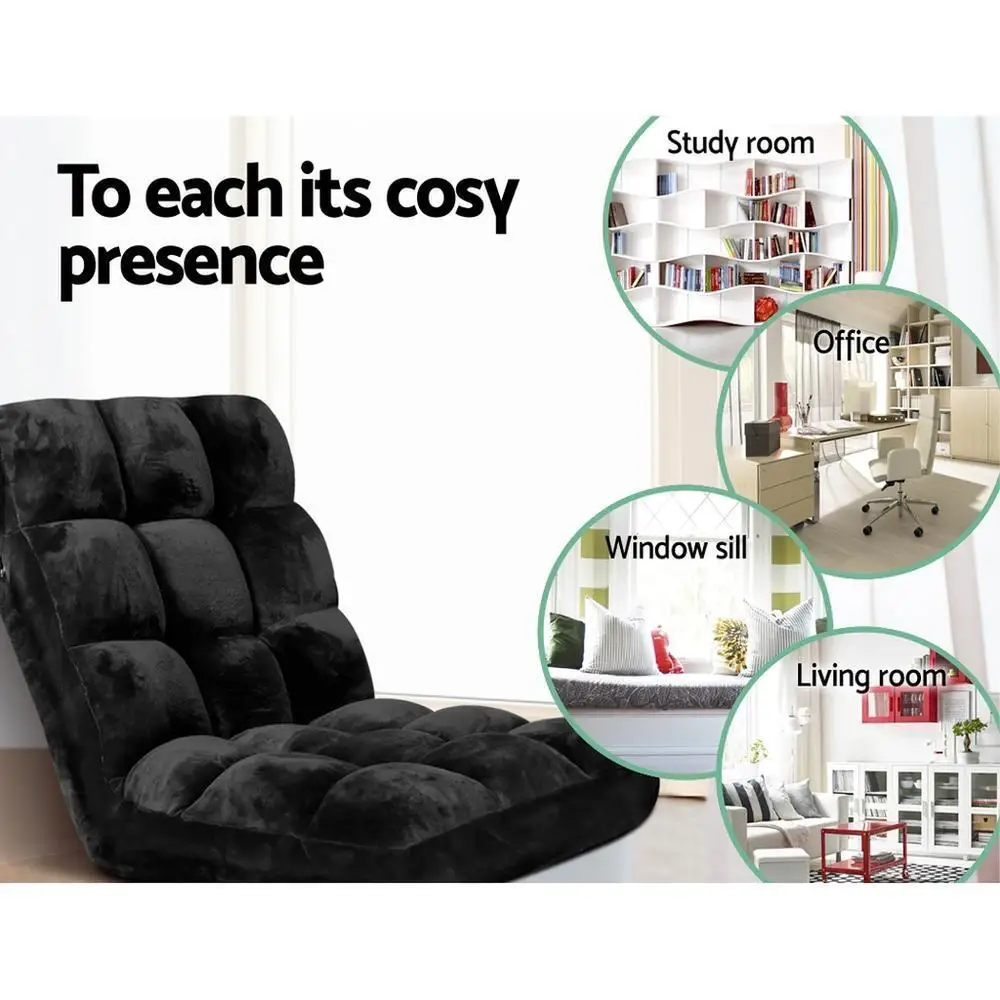 2X Lounge Sofa Bed Flannel Fabric Black Convertible Sleeper Sofa Upholstered Compact Modern Folding Guest Bed Living Room Furniture