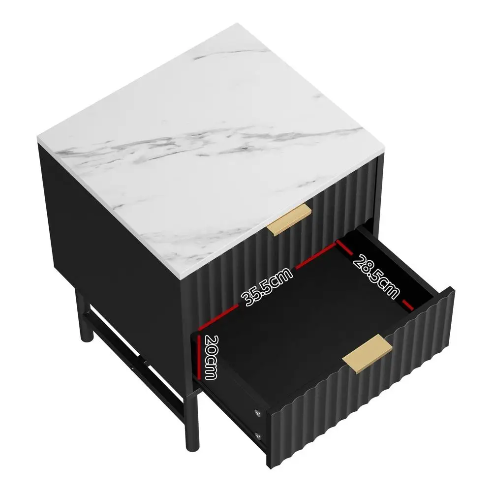 Modern Black Bedside Table with 2 Drawers Compact Nightstand for Bedroom Storage End Table for Small Spaces