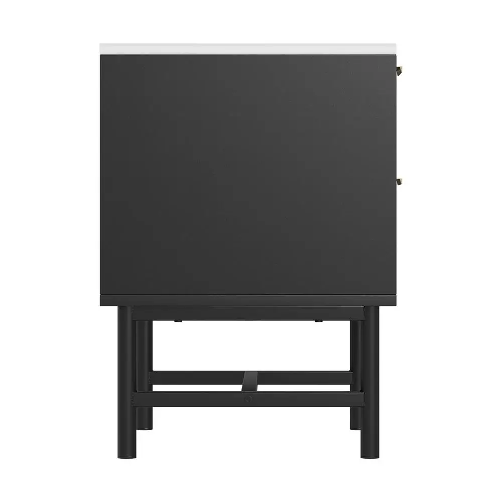 Modern Black Bedside Table with 2 Drawers Compact Nightstand for Bedroom Storage End Table for Small Spaces
