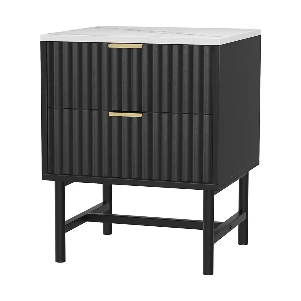 Modern Black Bedside Table with 2 Drawers Compact Nightstand for Bedroom Storage End Table for Small Spaces
