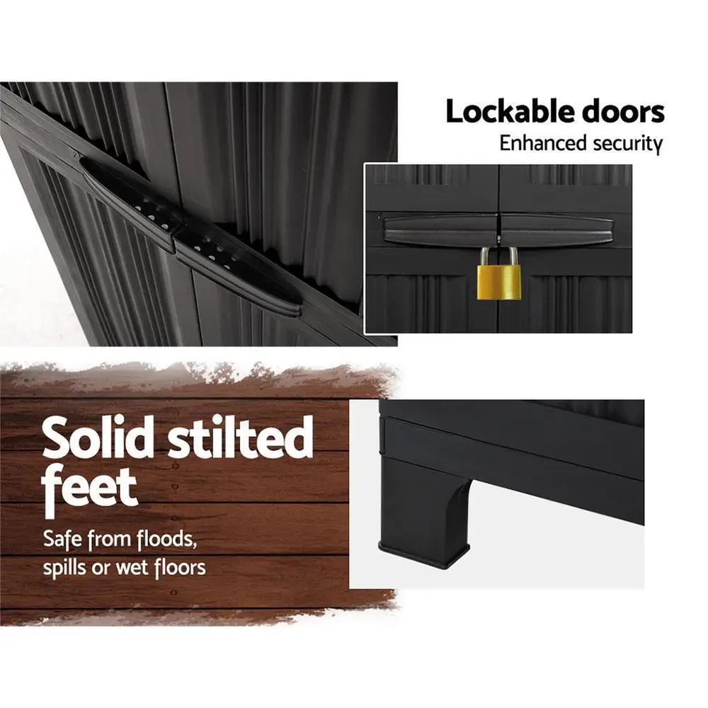 Outdoor Storage Cabinet 173cm Lockable Cupboard Shed Garage Adjustable Black