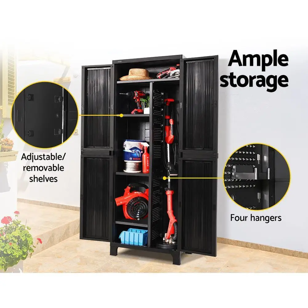 Outdoor Storage Cabinet 173cm Lockable Cupboard Shed Garage Adjustable Black