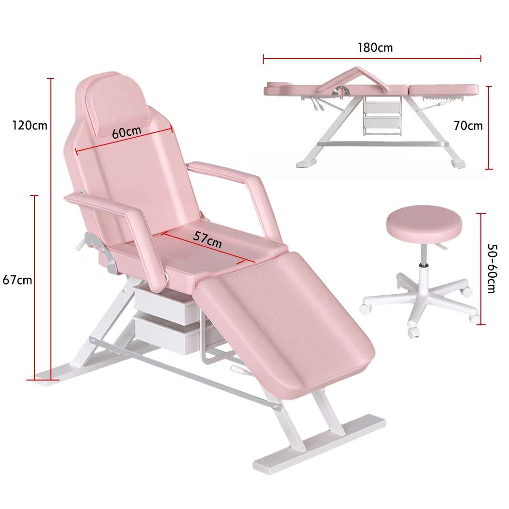 PORIYA 180CM Massage Table Beauty Bed Chair Stool Set Adjust Tattoo Recliner Therapy
