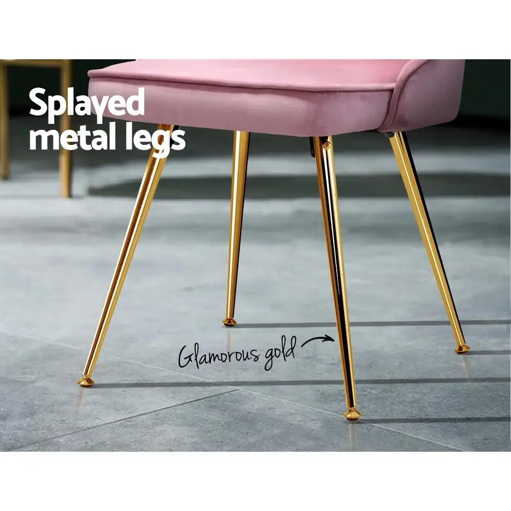 Pink Velvet Channel Tufted Dining Chairs Set of 2 Modern Upholstered Accent Chairs for Kitchen and Dining Room