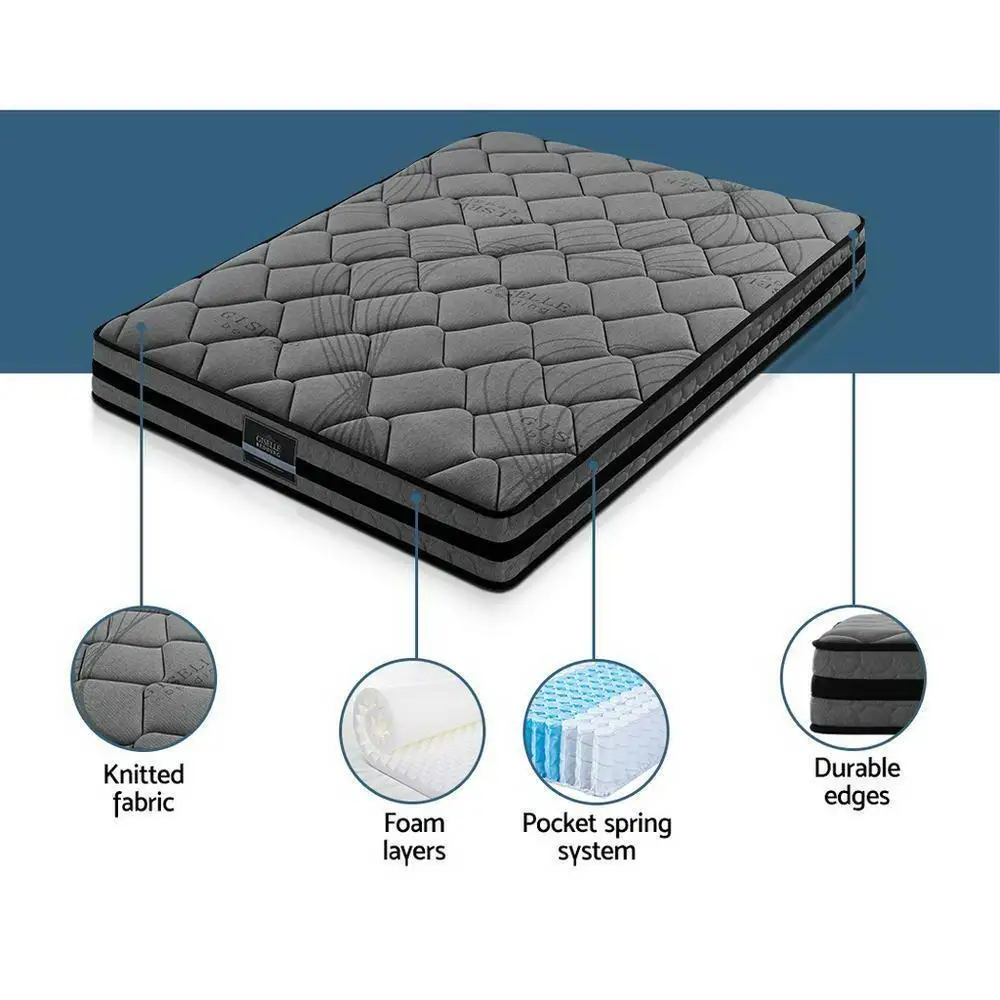 22cm Medium Firm Double Mattress Pocket Spring Orthopedic Breathable Support Bed Sleeping Mattress