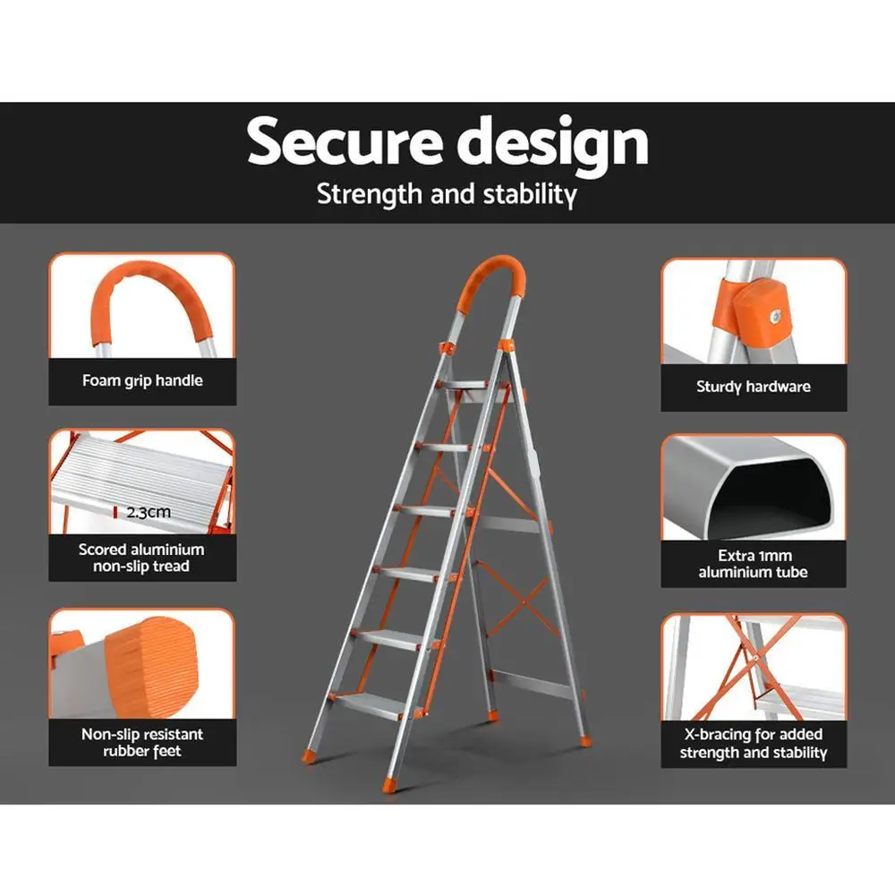 6 Step Folding Aluminum Multi Purpose Ladder Non Slip Platform Lightweight Portable Household Access Ladder