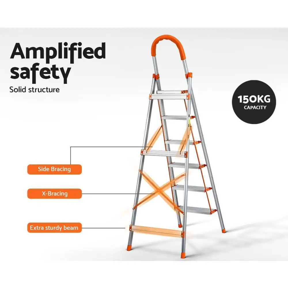 6 Step Folding Aluminum Multi Purpose Ladder Non Slip Platform Lightweight Portable Household Access Ladder