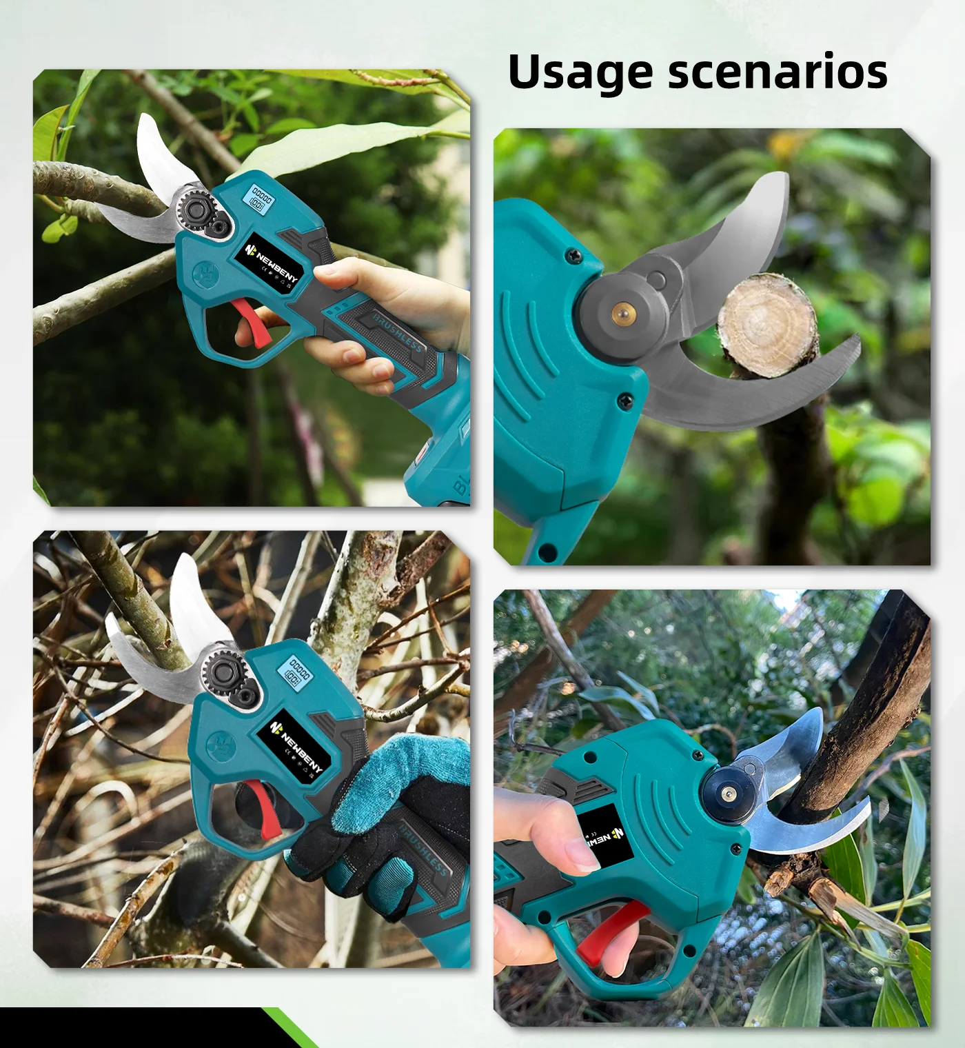 NEWBENY 30mm Cordless Brushless Electric Pruning Shears 4 Gear Fruit Tree Garden Bonsai Beautify Tool For Makita Battery Pin