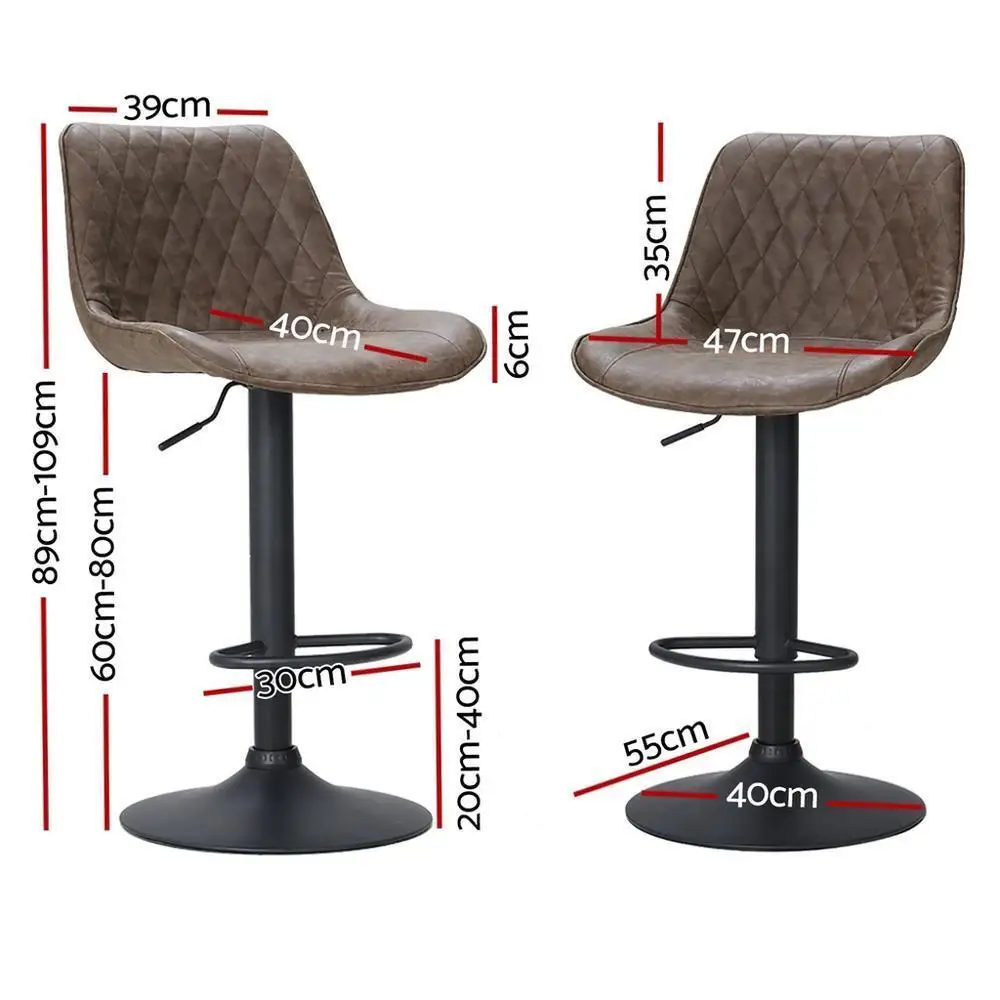 Set of 4 Adjustable Gas Lift Vintage Brown Leather Bar Stools for Kitchen Island Pub Counter High Back Swivel Chairs