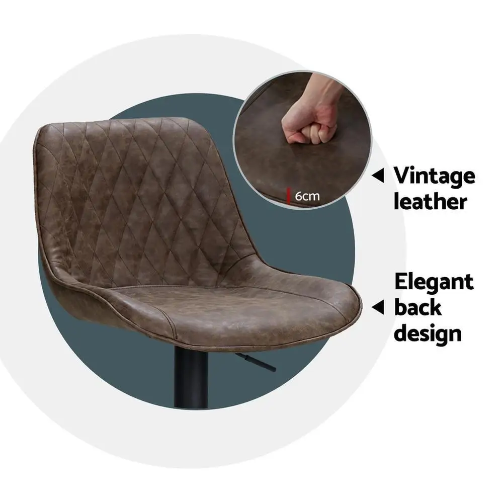 Set of 4 Adjustable Gas Lift Vintage Brown Leather Bar Stools for Kitchen Island Pub Counter High Back Swivel Chairs