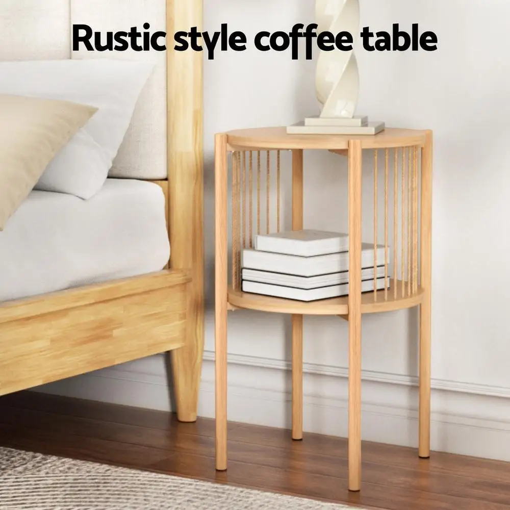 2 Tier Round Wooden Coffee Table Modern Side Table for Living Room Balcony Tea Table Storage Shelf Home Furniture