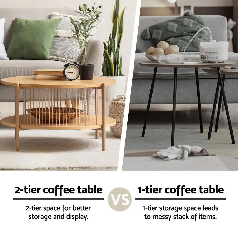 2 Tier Round Wooden Coffee Table Modern Side Table for Living Room Balcony Tea Table Storage Shelf Home Furniture