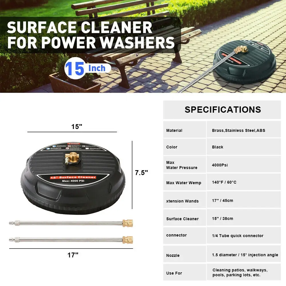 4000PSI 15" Pressure Washer Surface Cleaner Hose Gun Nozzle Lance Outdoor AU
