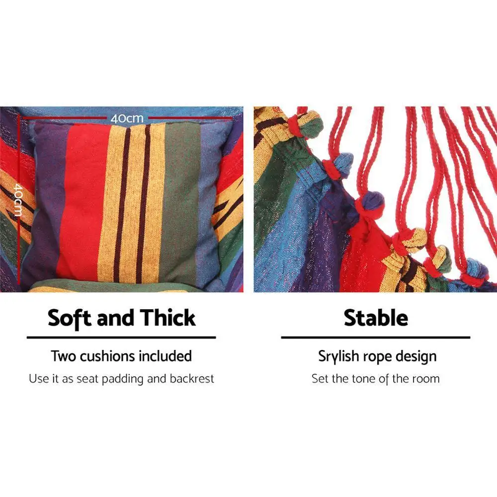 Outdoor Camping Hammock Chair with Cushion Pillow Rainbow Hanging Seat Comfortable Portable Relaxing Swing Chair