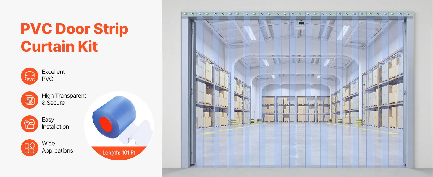SucceBuy 101ft x 12in Clear PVC Strip Curtain Bulk Roll Plastic Door Strip Walk in Freezer Cooler Curtain Strips for Supermarket