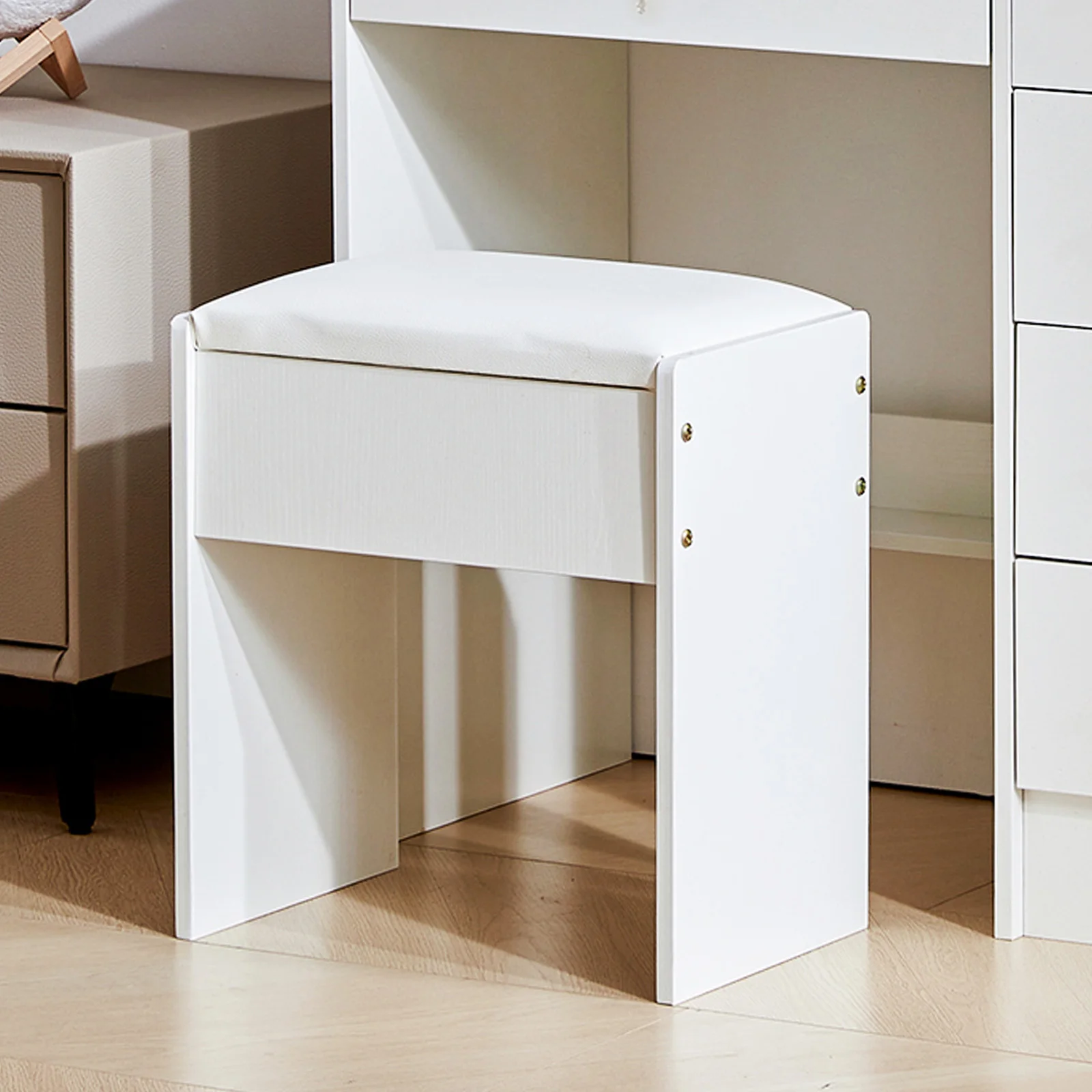 White Dressing Table Makeup Vanity Set With LED Light Mirror Storage Drawers Cabinet And Stool For Bedroom