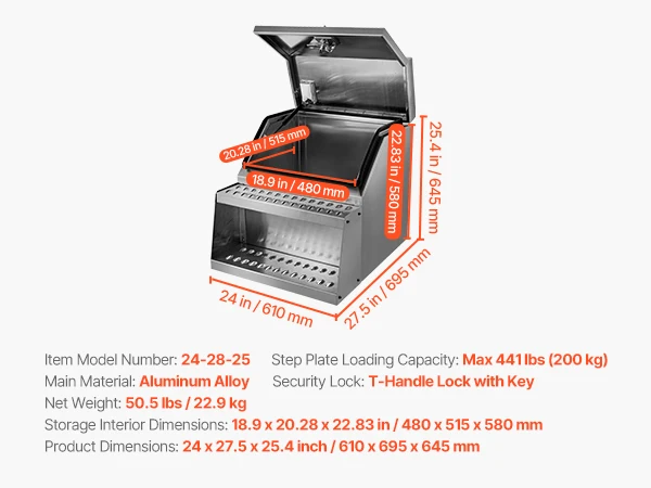 SucceBuy 18 x 27.5 x 25.4/24 x 27.5 x 25.4in Semi-Truck Step Tool Box with T-Handle Lock & Keys for Semi Trucks Flatbed Trailers