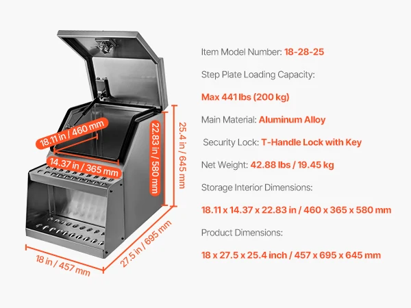 SucceBuy 18 x 27.5 x 25.4/24 x 27.5 x 25.4in Semi-Truck Step Tool Box with T-Handle Lock & Keys for Semi Trucks Flatbed Trailers