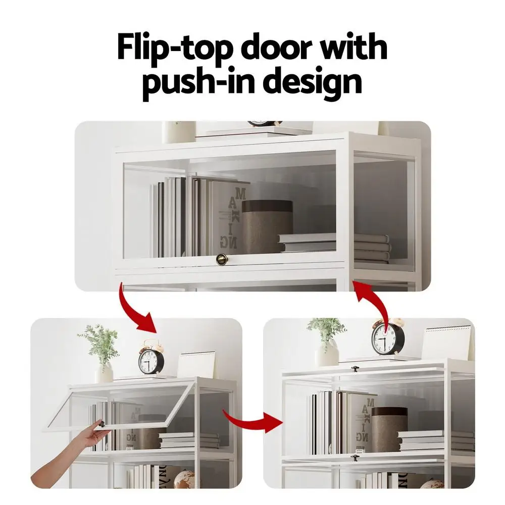 5 Tier Clear Display Cabinet Storage Bookshelf White Freestanding Organizer Shelf for Home Office Living Room