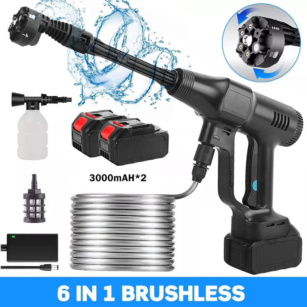 Brushless Cordless Electric High Pressure Spray Car Gun 6-in-1 Washer Cleaner