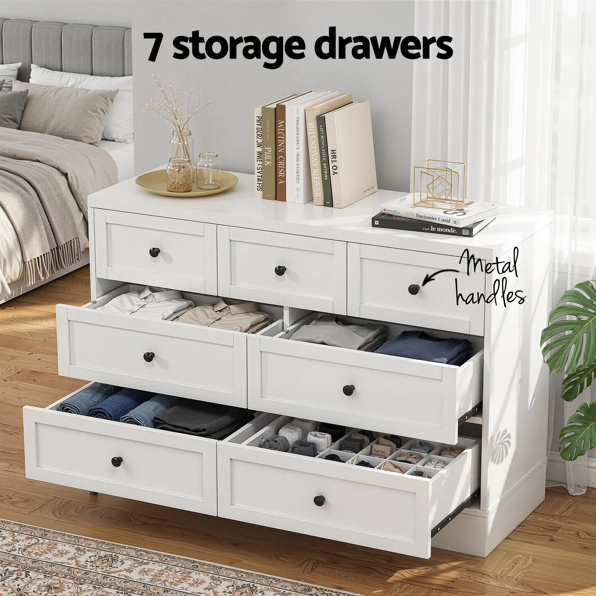 7 Drawer White Chest of Drawers Dresser Storage Cabinet Bedroom Furniture Modern Organizer Table Unit