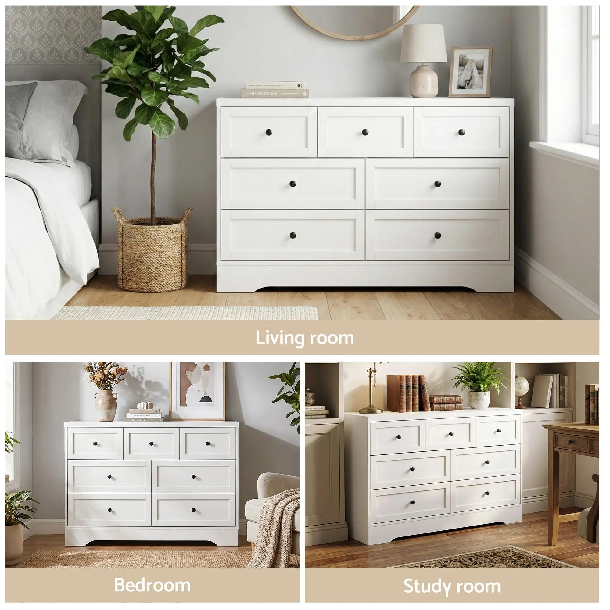 7 Drawer White Chest of Drawers Dresser Storage Cabinet Bedroom Furniture Modern Organizer Table Unit
