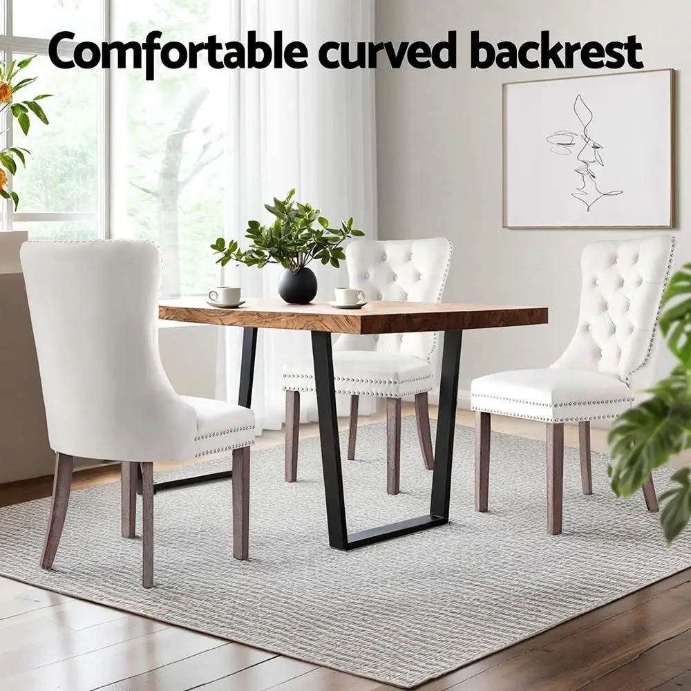 Modern Beige Velvet Dining Chairs Set of 2 Upholstered Accent Side Chairs with Sturdy Metal Legs for Kitchen Living Room Dining Room