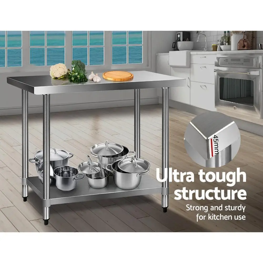 1219x610mm 304 Stainless Steel Kitchen Work Bench Table with Undershelf Heavy Duty Food Prep Counter