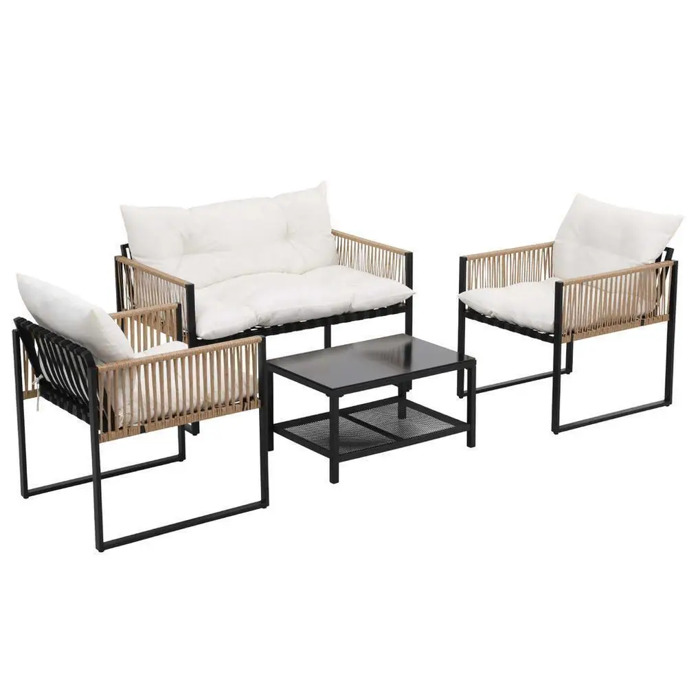 4 Piece Outdoor Patio Sofa Set with Table and Chairs Garden Furniture for 4 Persons
