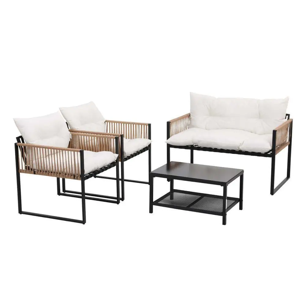 4 Piece Outdoor Patio Sofa Set with Table and Chairs Garden Furniture for 4 Persons