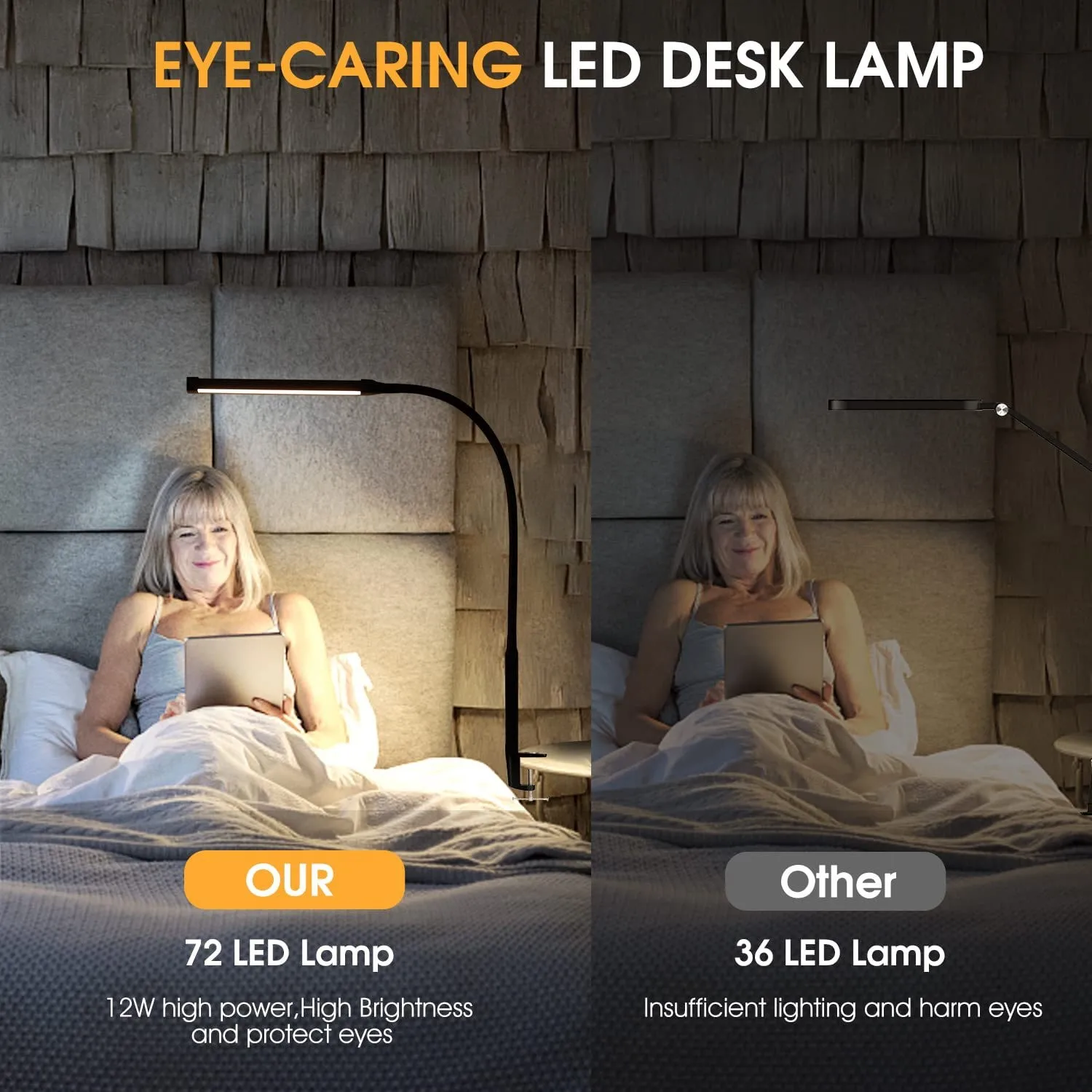 LED Desk Lamp with Clamp 3 Colors Stepless Dimming Eye-Caring Clip Lights Home