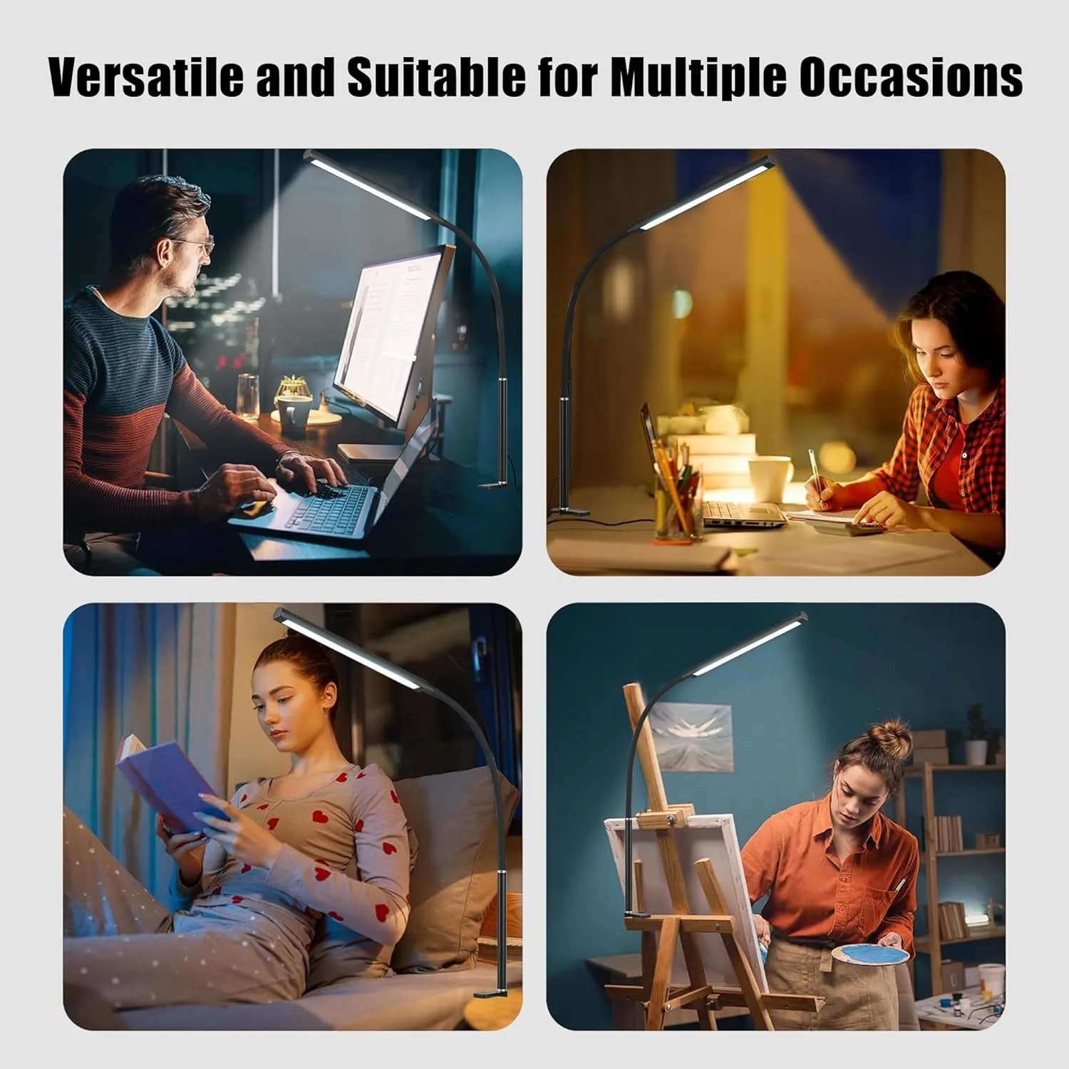 LED Desk Lamp with Clamp 3 Colors Stepless Dimming Eye-Caring Clip Lights Home