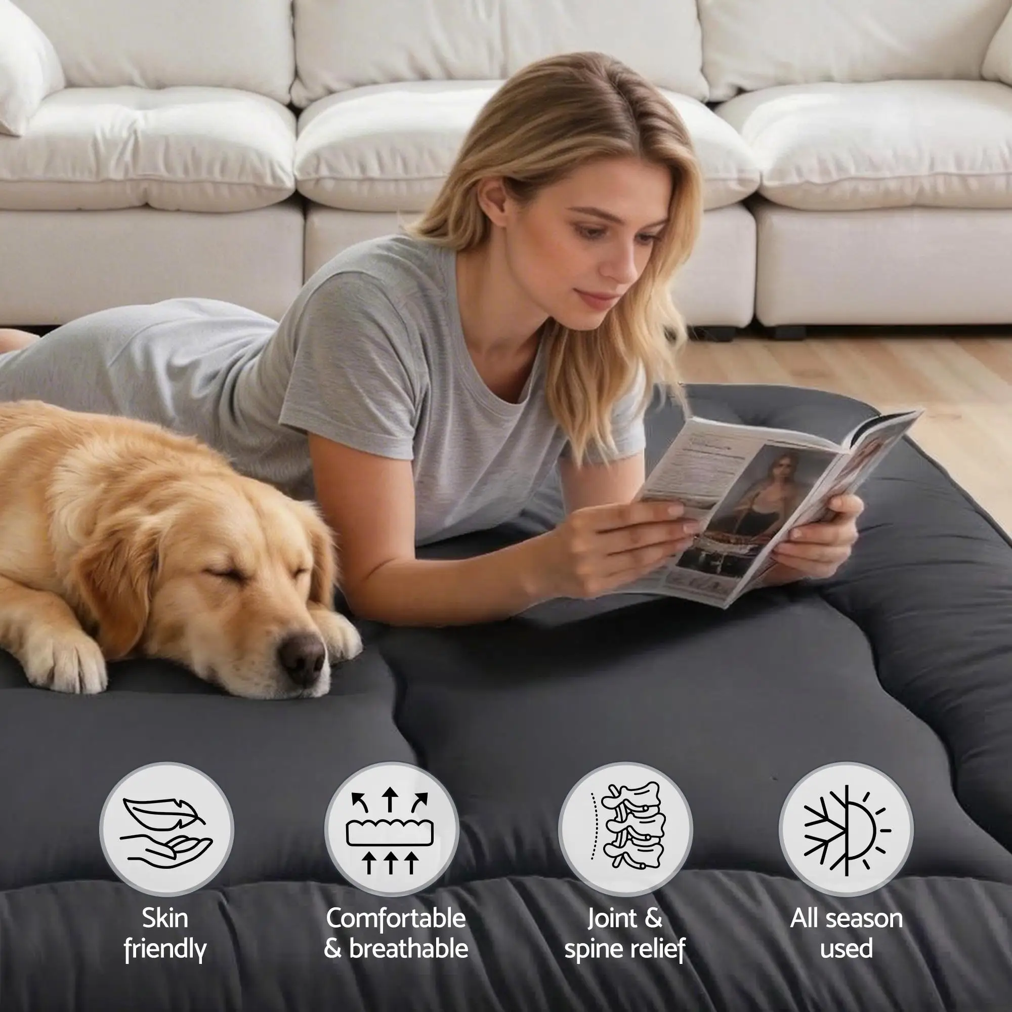 10cm Japanese Foldable Floor Mattress Washable Cover with Straps Futon Bed Pad Portable Tatami Sleeping Mat