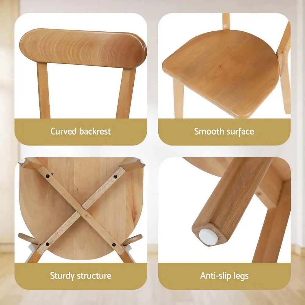 4 Piece Wooden Dining Chairs Solid Rubber Wood Kitchen Accent Chairs Cafe Lounge Seating