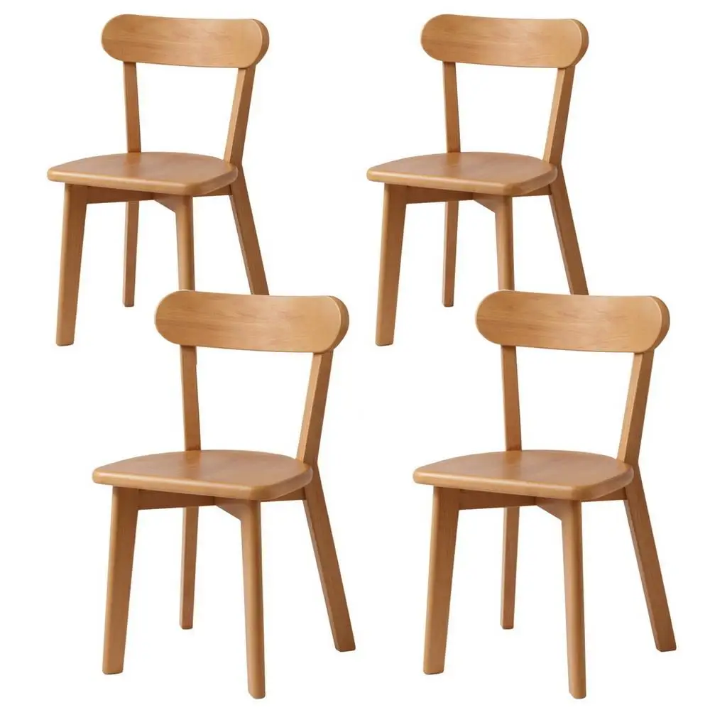 4 Piece Wooden Dining Chairs Solid Rubber Wood Kitchen Accent Chairs Cafe Lounge Seating