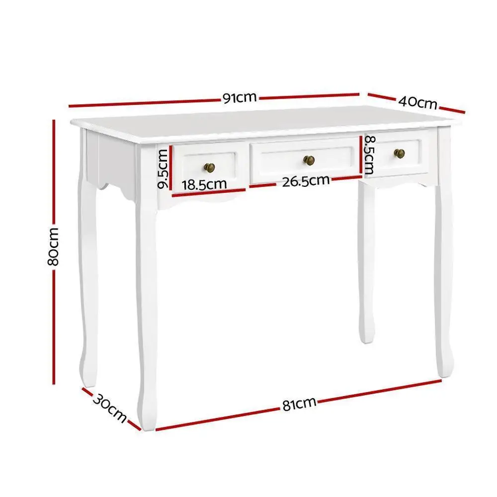 White Hamptons Style Console Table 3 Drawers Wooden Entryway Storage Cabinet Narrow Hallway Sideboard Living Room Furniture