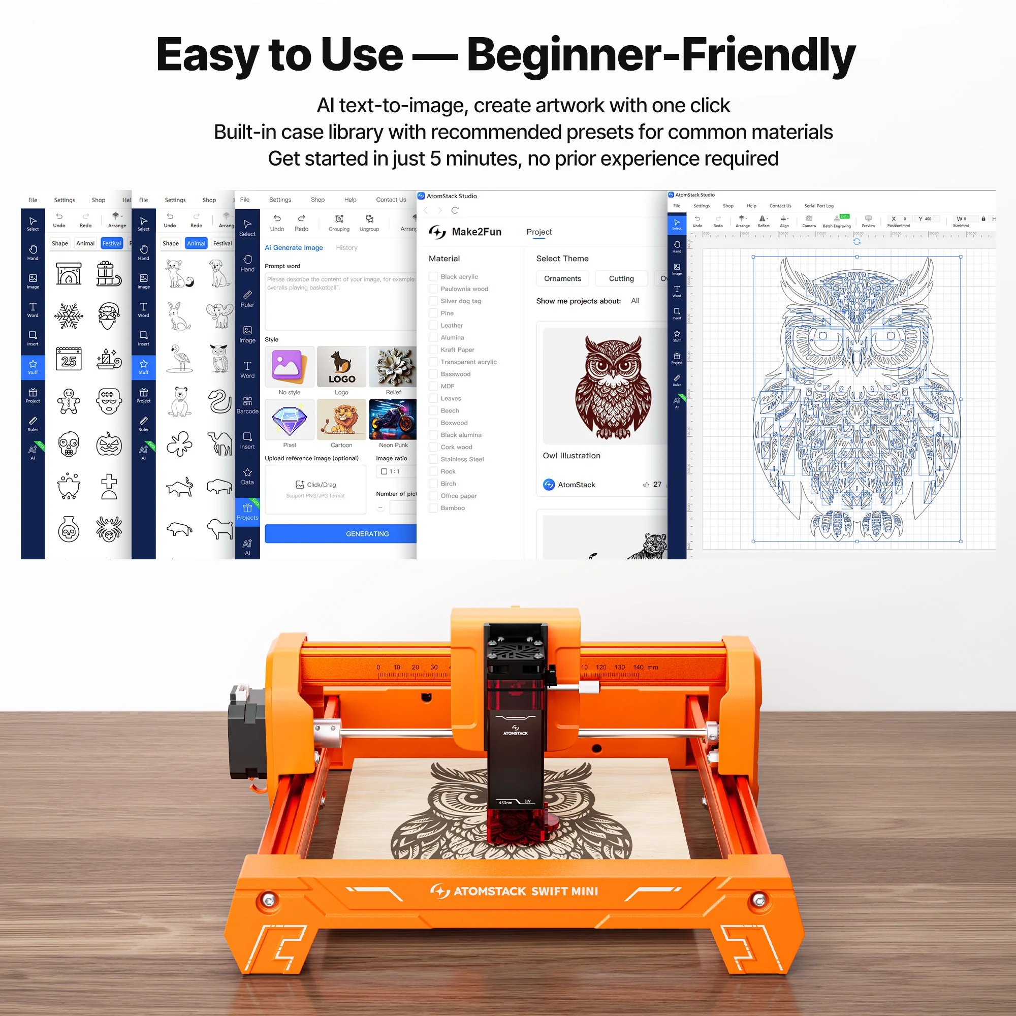 ATOMSTACK SWIFT Mini Laser Engraver Compact Diode Laser Engraving Machine For Wood Leather Paper Cardboard DIY Crafts Home Projects