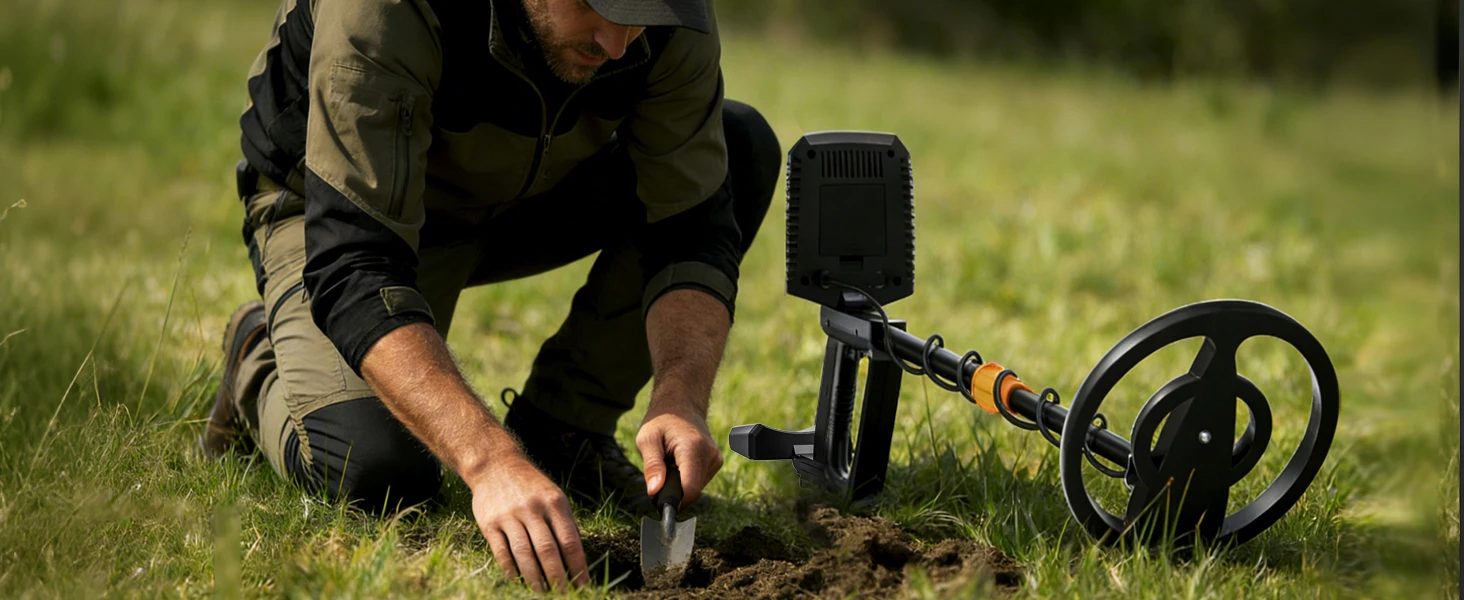 SUNPOW Professional Underground Metal Detector MD13 for Adults, 8" IP68 Waterproof Coil,4 Detection Modes Large LCD Lightweight Gold Detector for Outdoor Treasure Hunting, Coin & Relic Detecting