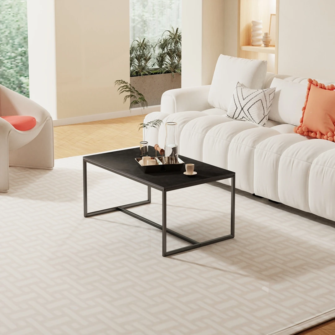Modern Sintered Stone Top Coffee Table | Rectangular Design with Black Painted Iron Legs | Living Room&Bedroom Storage Solution