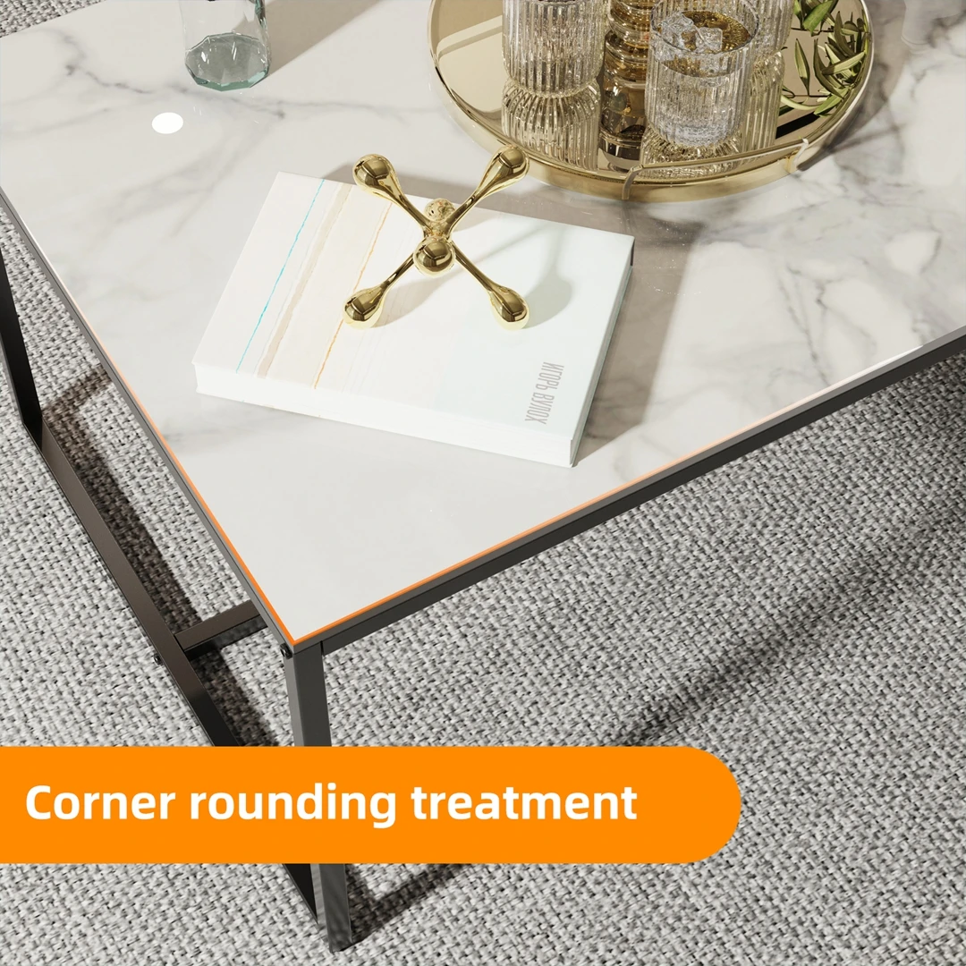 Modern Sintered Stone Top Coffee Table | Rectangular Design with Black Painted Iron Legs | Living Room&Bedroom Storage Solution