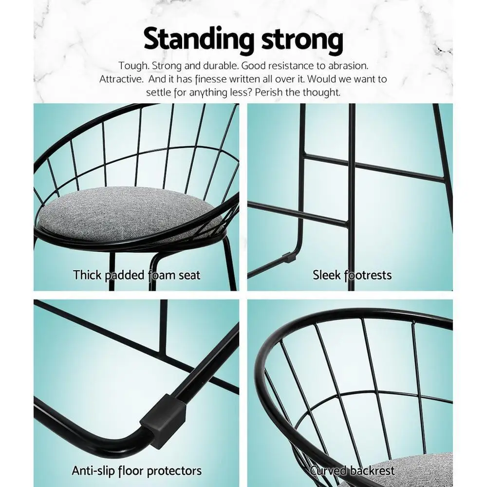 4 Piece Bar Stools Set Padded Seat Metal Frame Modern Kitchen Dining Counter Height Stools