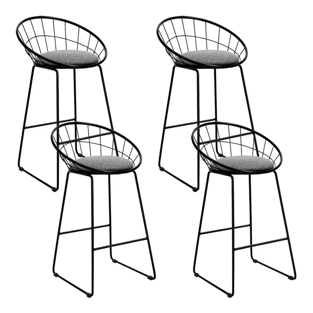 4 Piece Bar Stools Set Padded Seat Metal Frame Modern Kitchen Dining Counter Height Stools