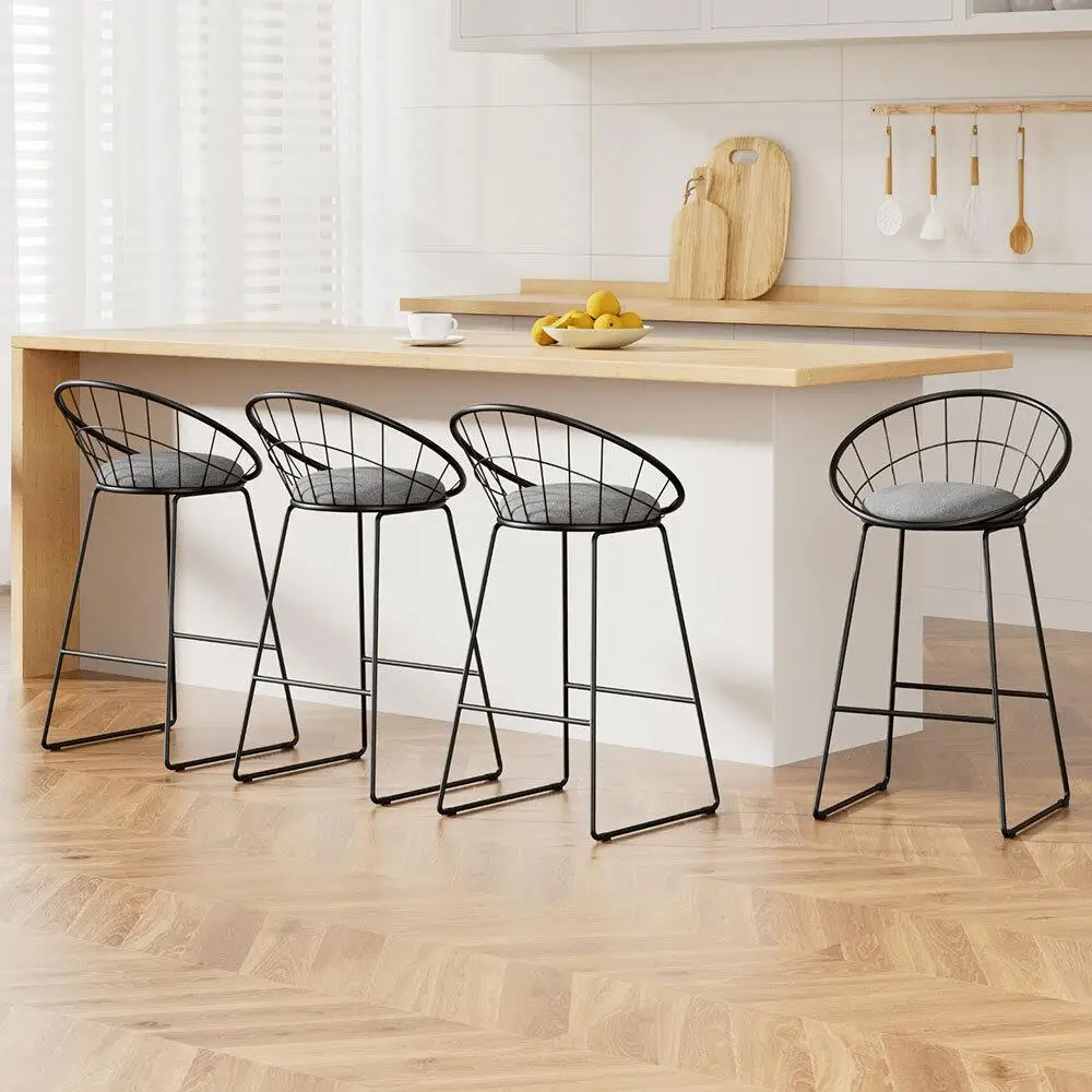 4 Piece Bar Stools Set Padded Seat Metal Frame Modern Kitchen Dining Counter Height Stools