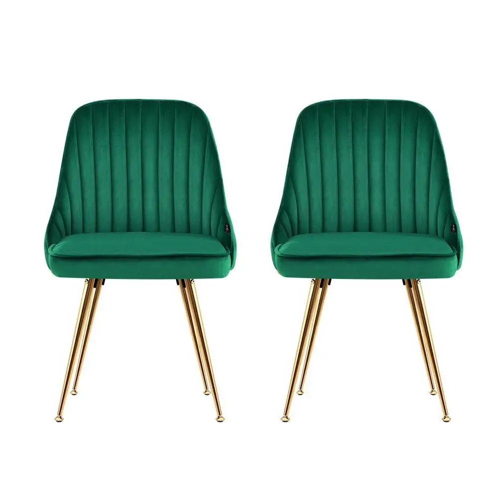 Velvet Channel Tufted Green Dining Chairs Set of 2 Modern Upholstered Side Chairs for Living Room Kitchen and Dining Room