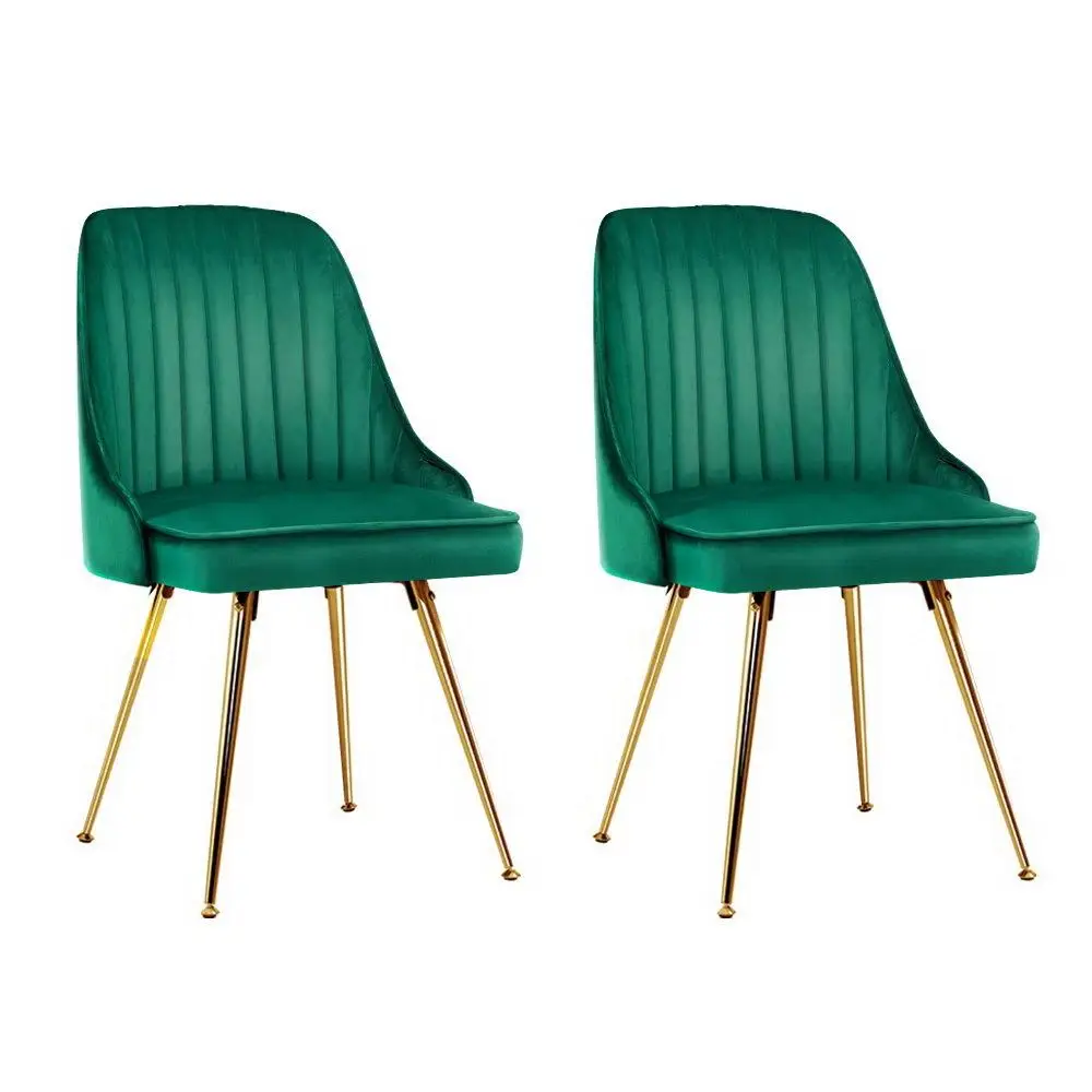 Velvet Channel Tufted Green Dining Chairs Set of 2 Modern Upholstered Side Chairs for Living Room Kitchen and Dining Room