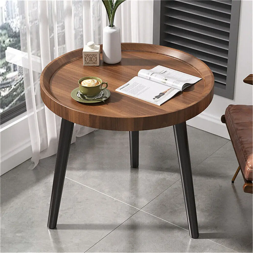 LUVODI Irregular Drop-Shaped Coffee Table Set 2-in-1 Solid Wooden Sofa Side End Table with Triangle Legs for Living Room